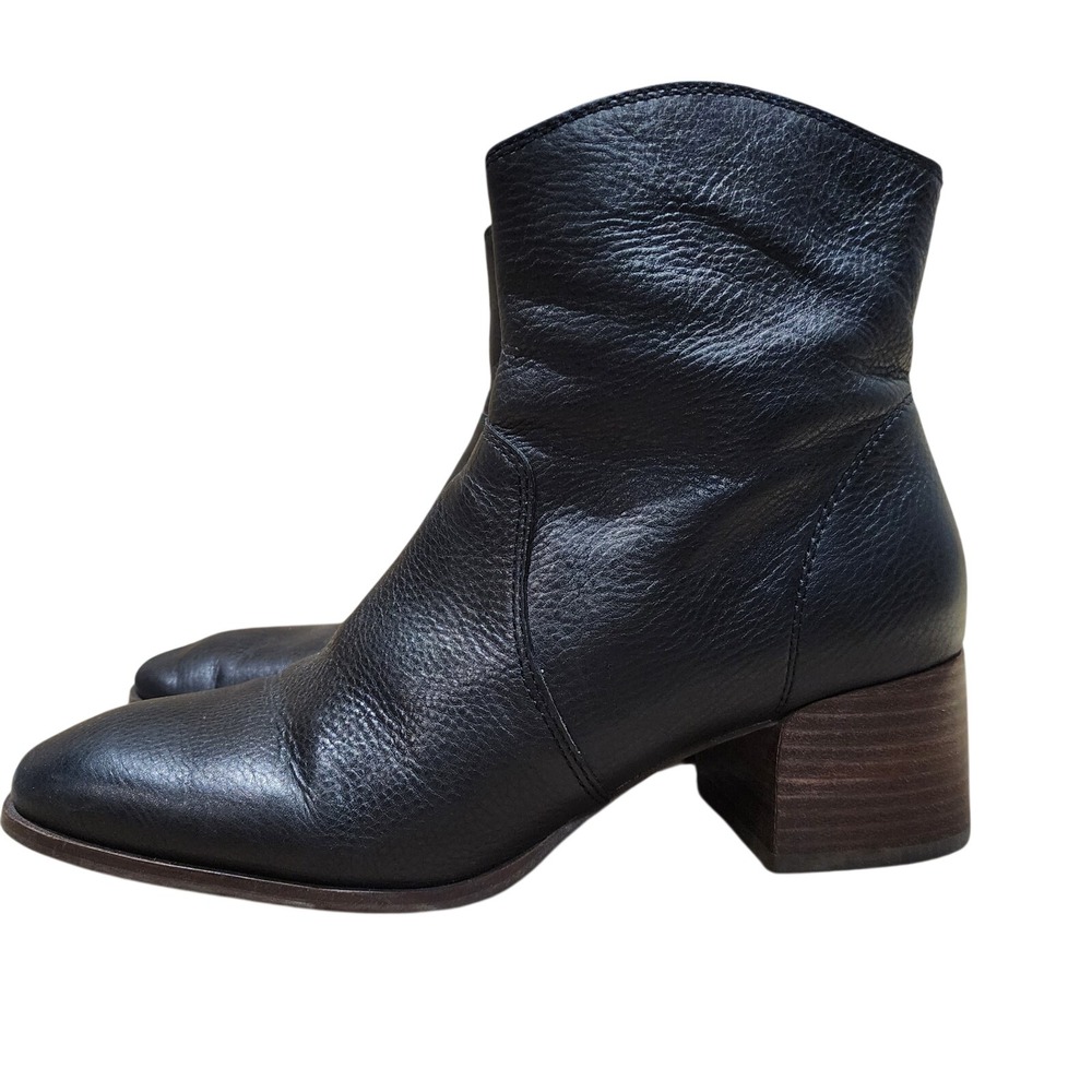 Lucky Brand Womens Size 10M Black Leather Ankle Boots Side Zip Block Heel...